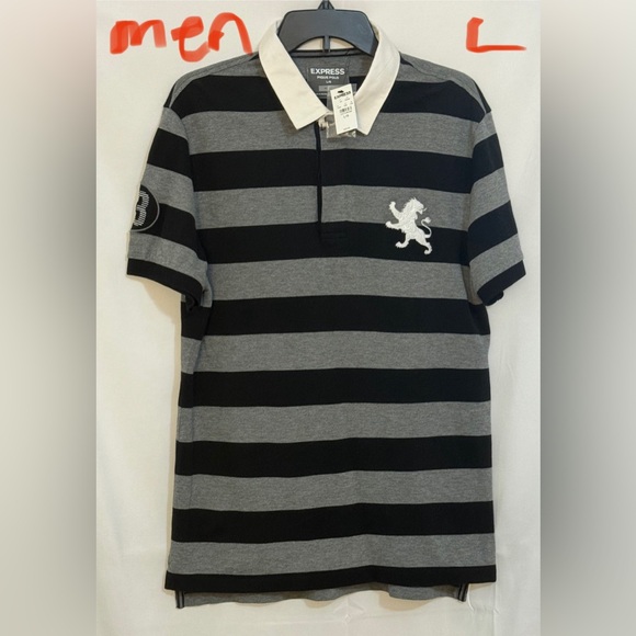 Express Polo with Black and Gray Stripes - Picture 1 of 2